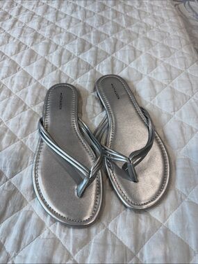 14th & Union Metallic Silver Strappy Thong Sandals